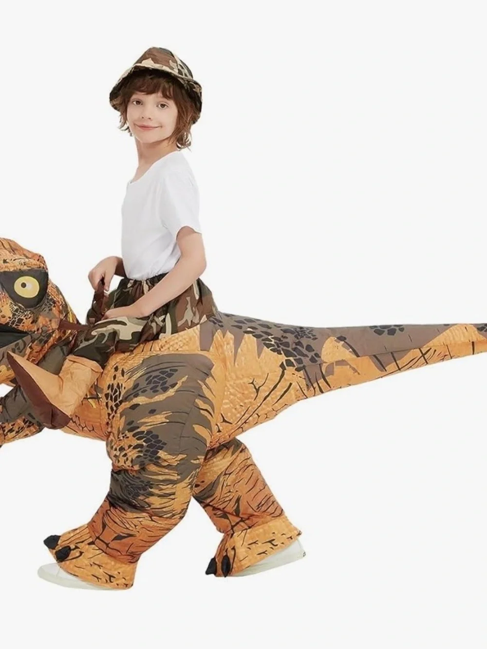 Goosh 48” Kids Medium Brown&Orange Inflatable Dinosaur Ride-On Costume